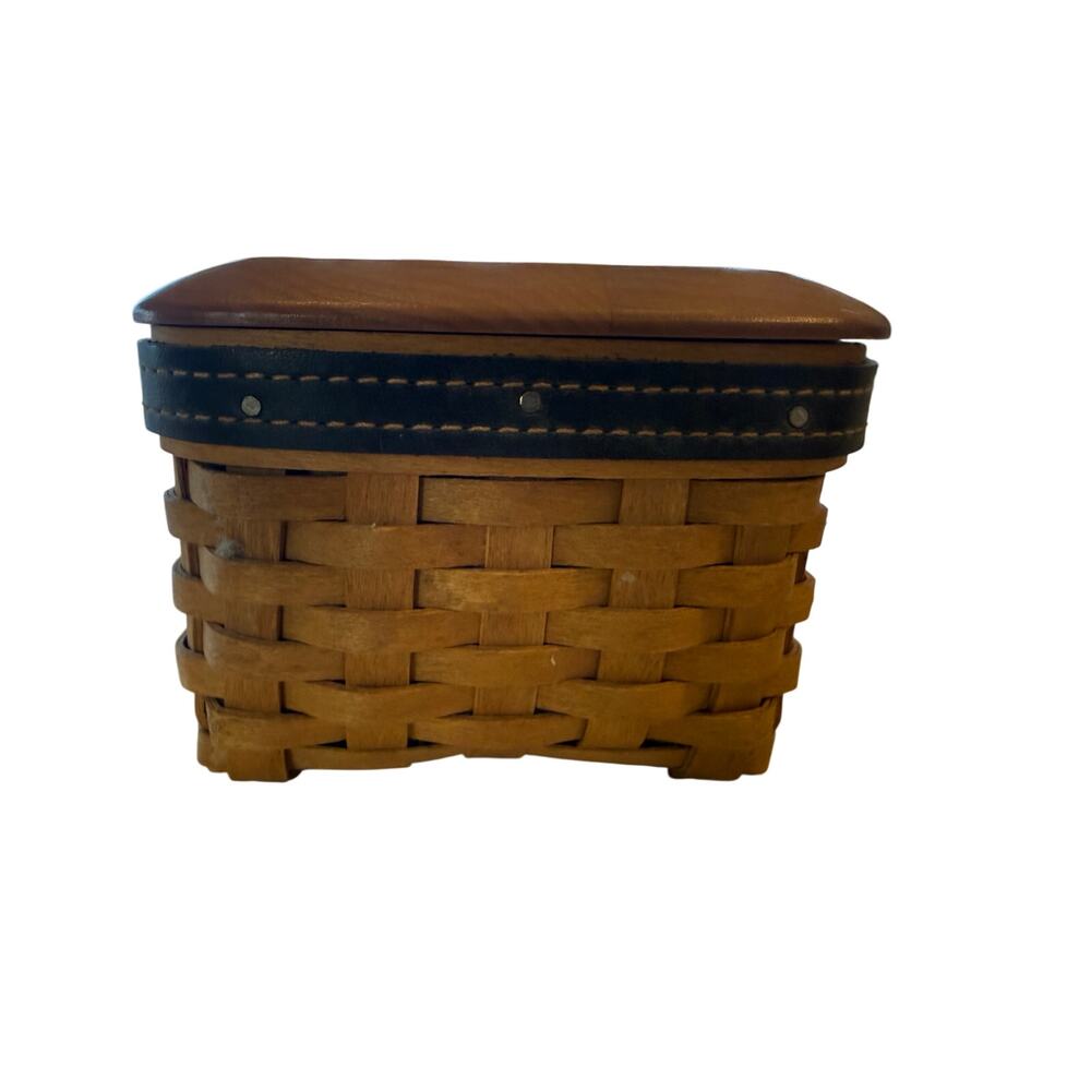 Longaberger 2002 Fathers Day Pocket Change Basket Leather Trim Lid EUC - Picture 3 of 5